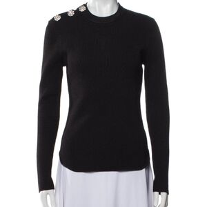 Ganni ribbed knit sweater featuring decorative crystal buttons Sz Large